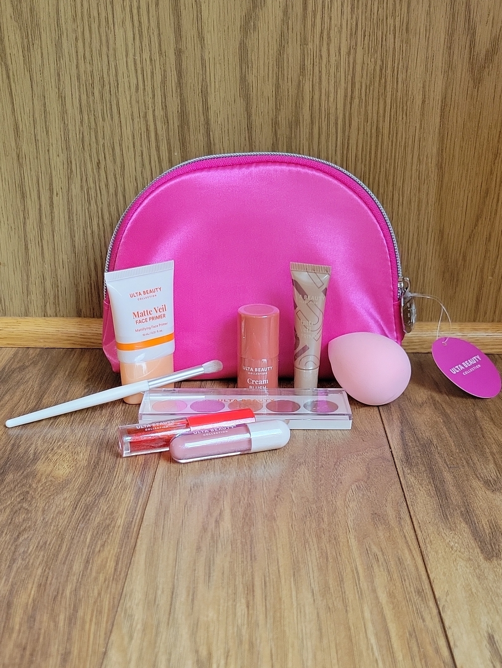 Ulta Beauty Hot Pink Satin Makeup Bag Set with Makeup Kit